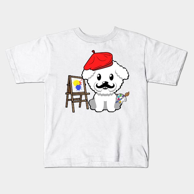 Cute Furry dog is a painter Kids T-Shirt by Pet Station